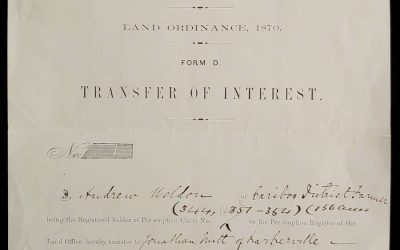 9 Jun 1874 3pg Cariboo land transfer btw farmer, miner signed Bowron