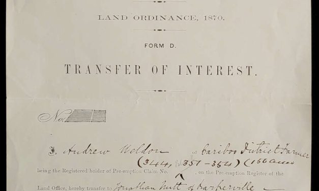 9 Jun 1874 3pg Cariboo land transfer btw farmer, miner signed Bowron