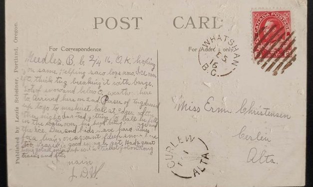 Whatshan, B.C. RF E-1 5 Dec 1916 2c Columbia River Postcard to Alta