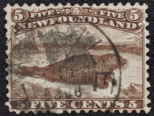 Newfoundland #25 Fine Used 1865 5c Seal, unusual cancel