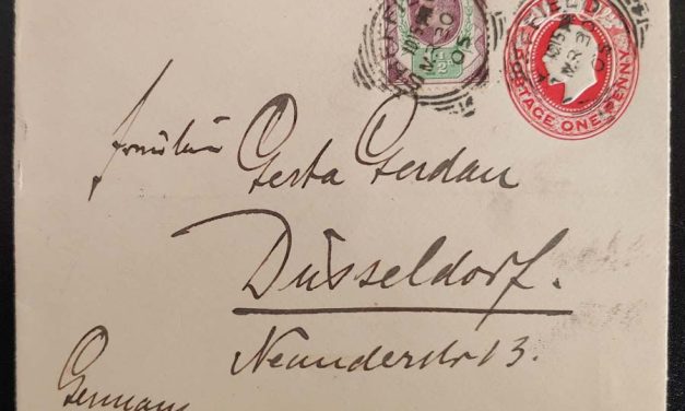 G.B. #129 30 Mar 1905 1.5d uprated 1d Sheffield Sq Circ Cover to Ger.