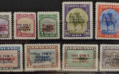 Greenland #19-27 Never Hinged 1945 Inverted Ovpt Set, certificate. US$9400