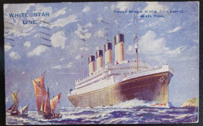 G.B. #189 R.M.S. Olympic 1.5d Used Paquebot Postcard to USA