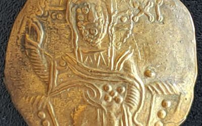 Byzantine 12th-13th Century 3.34gm gold plated Apron Trachy