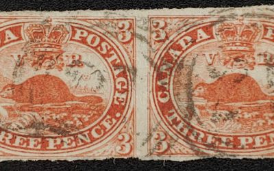 Canada #4 Fine+ Used 1852 3d Beaver horizontal Pair