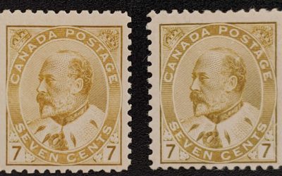 Canada #92 Never Hinged, 92ii Mint 1903 7c Edward shade duo