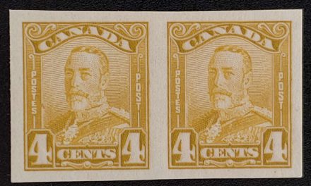 Canada #152a VFNH 1928 4c George V Imperforate Pair, 250 made