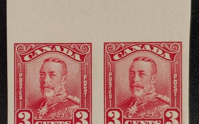 Canada #151a VFNH top sheet margin 1929 3c Imperforate Pair