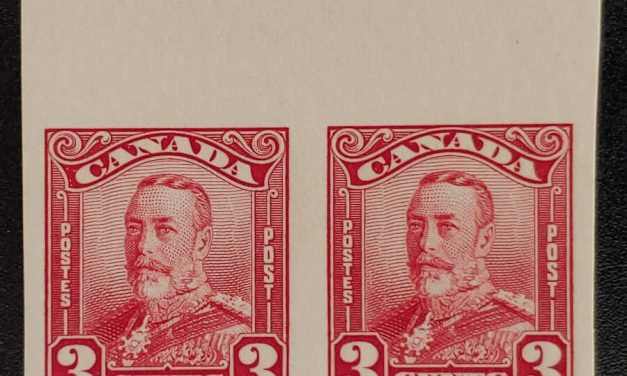 Canada #151a VFNH top sheet margin 1929 3c Imperforate Pair