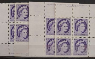 Canada #340ii VFNH 1954 4c Plate 15 Fluorescent M/S (16)