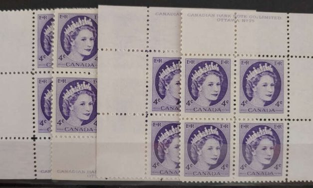 Canada #340ii VFNH 1954 4c Plate 15 Fluorescent M/S (16)