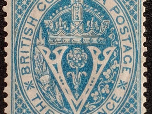 British Columbia #7a F/VF Mint OG 1865 3d Pale Blue