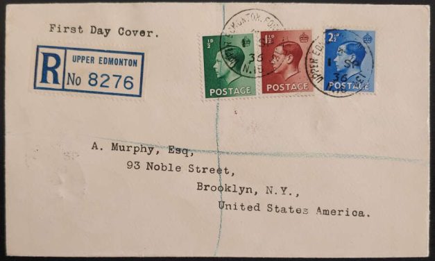 G.B. 1 Sep 1936 Registered Edward VIII FDC to U.S. (3)