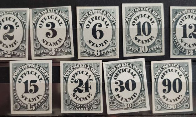 U.S.A. #O48TC4a/O56TC4a 1873 trial colour Proof Set (9)