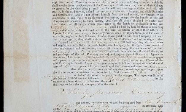 H.B.C. 11 Aug 1856 Robert Stevenson 8.25×13″ Bi-folio Contract
