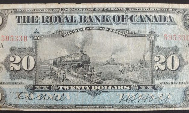 Royal Bank of Canada Fine+ 1913 $20 Train Banknote
