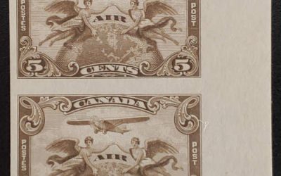 Canada #C1a VF Mint 1928 5c Airmail Imperforate Pair, 250 made