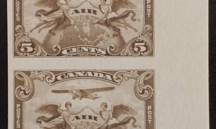 Canada #C1a VF Mint 1928 5c Airmail Imperforate Pair, 250 made