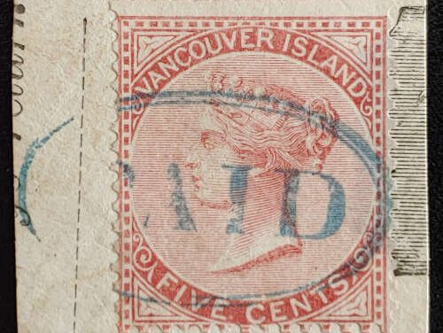 Vancouver Island #5 Fine Blue Paid Oval Used on piece