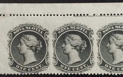 Nova Scotia #8c Fine+ Mint 1860 1c Perf by Imperf Imprint Strip (3)