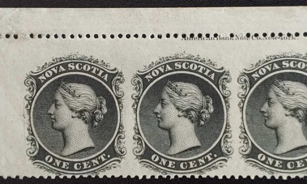 Nova Scotia #8c Fine+ Mint 1860 1c Perf by Imperf Imprint Strip (3)