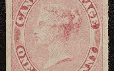 Canada #8 VF Unused 1857 1/2d Rose Imperforate