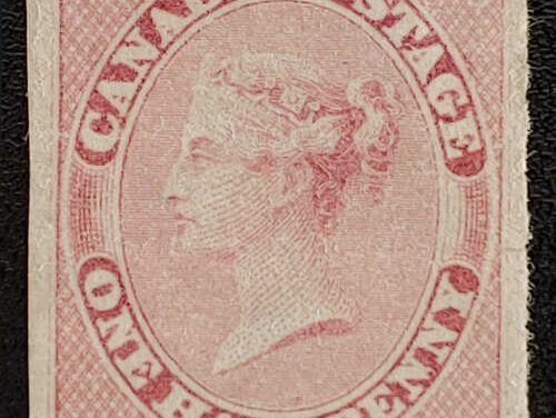 Canada #8 VF Unused 1857 1/2d Rose Imperforate