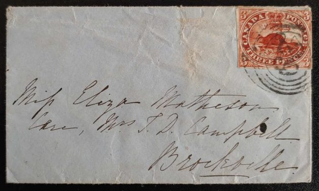 Canada #4 1852 3d Beaver Perth/Brockville Cover