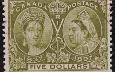 Canada #65 Fresh and Fine Used 1897 $5 Jubilee, 16,500 printed