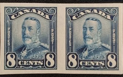 Canada #154a VFNH 1928 8c George V Imperforate Pair