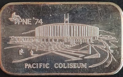 Pacific Coliseum 1974 .999 fine Ounce Silver bar #000322