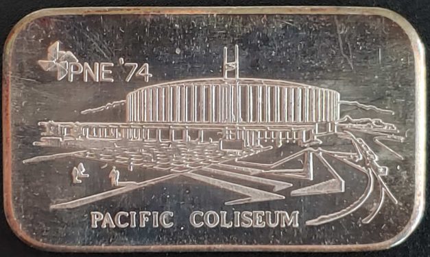 Pacific Coliseum 1974 .999 fine Ounce Silver bar #000322