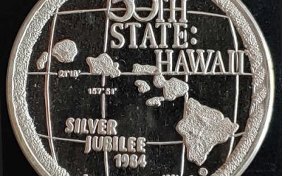 Hawaii Proof 1984 25 Years as 50th State .999 fine ounce Silver round