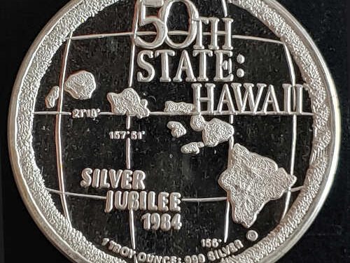 Hawaii Proof 1984 25 Years as 50th State .999 fine ounce Silver round