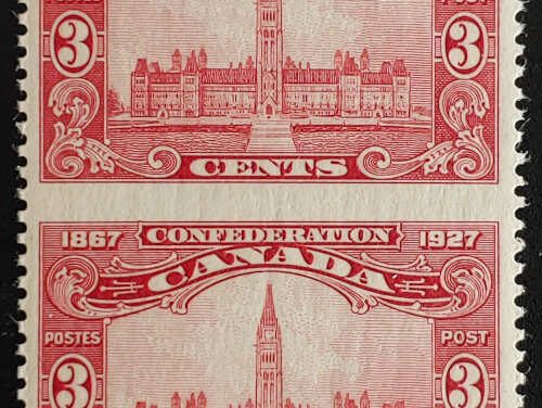 Canada #143c VFNH 1927 3c Perf by Imperf Pair, 250 issued