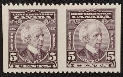 Canada #144b VFNH 1927 5c Laurier Perf by Imperf Pair