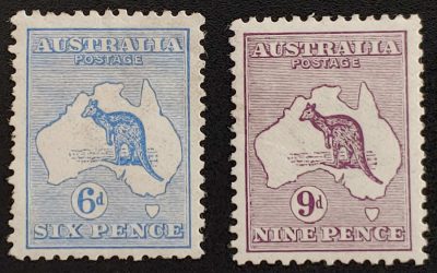 Australia #8-9 F/VF Mint 1913 ‘Roo duo US$300