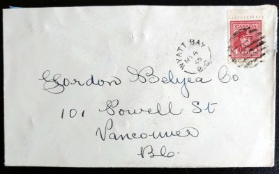 Wyatt Bay, B.C. RF E-3 4 May 1945 4c George VI Cover to Vancouver