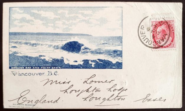 Vancouver, B.C. 16 Aug 1901 2c English Bay and Pt Grey Postcard to UK