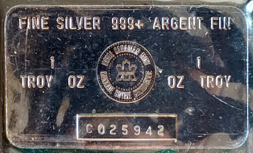 R.C.M. ounce Fine Silver Bar #C025942