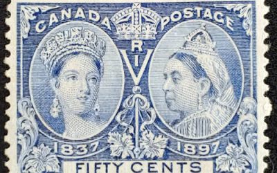 Canada #60 F/VF Mint HR 1897 50c Jubilee shade, owner’s b/s