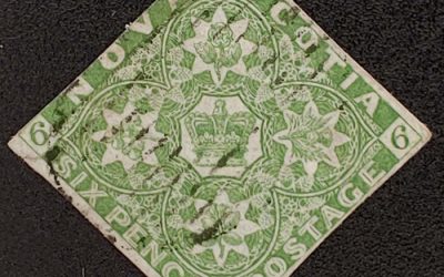 Nova Scotia #4 Fine Used 1851 6d Yellow Green