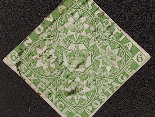 Nova Scotia #4 Fine Used 1851 6d Yellow Green