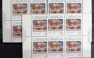 Canada #872i, ii VFNH 1980 35c Christmas Hibrite M/S w/ Dot Variety