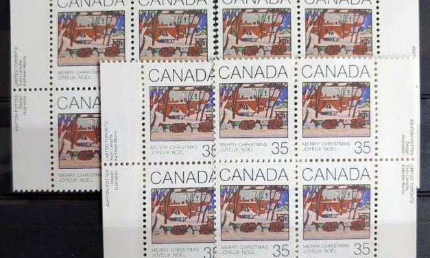 Canada #872i, ii VFNH 1980 35c Christmas Hibrite M/S w/ Dot Variety