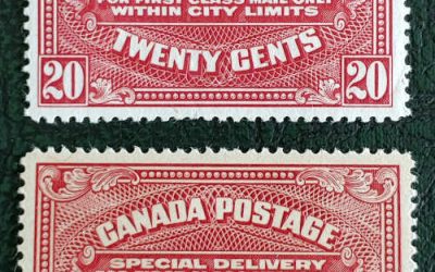 Canada #E2, E2a VF Mint 1922 20c Special Delivery duo
