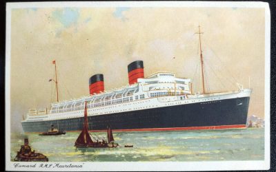 R.M.S. Mauretania #295 24 May 1956 2d Paquebot Postcard, stamp flt