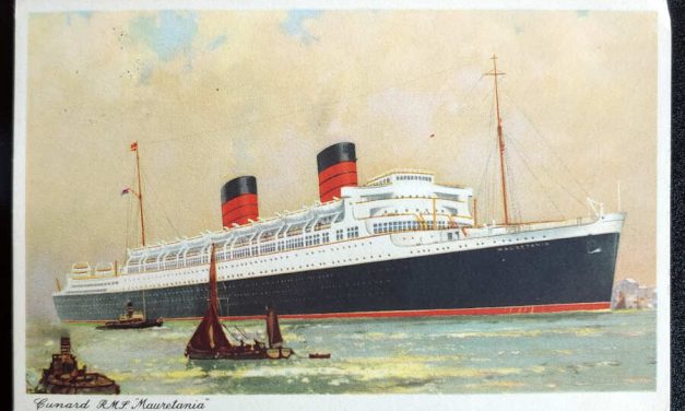 R.M.S. Mauretania #295 24 May 1956 2d Paquebot Postcard, stamp flt