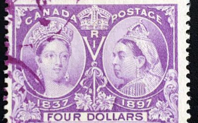 Canada #64 Fine purple cancel Used 1897 $4 Jubilee