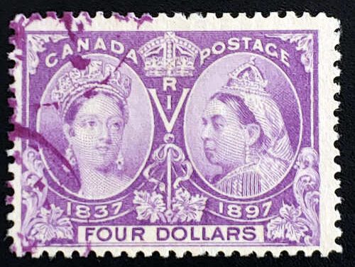 Canada #64 Fine purple cancel Used 1897 $4 Jubilee